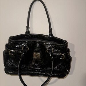 Anne Klein Black Croc-embossed Large Shoulder Bag Handbag‎ Purse Gold Hardware